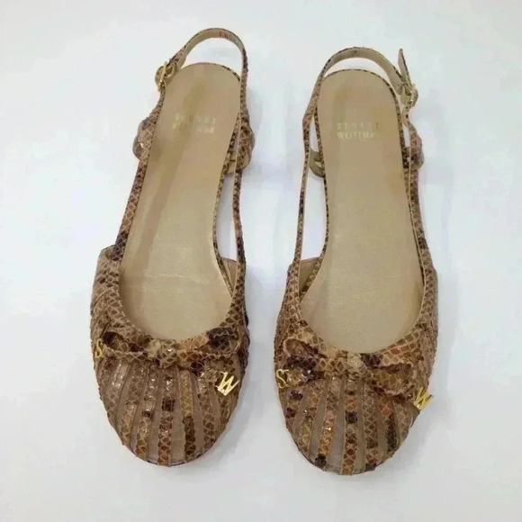 Stuart Weitzman Women Beige Brown Flats Spain 7 M - Picture 1 of 8
